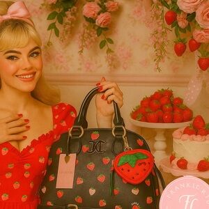 Juicy Couture Sweet N Juicy Strawberry Bowler Bag Black With Coin Pouch NWT